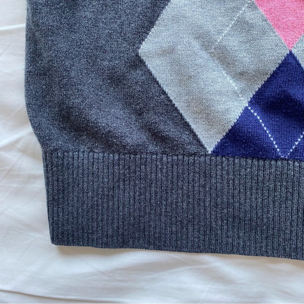 Tommy Hilfiger Charcoal V-Neck Argyle Sweater with Pink & Navy - Picture 5 of 9